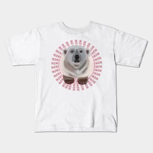 Polar Bear on circular pinky red bear pattern Kids T-Shirt